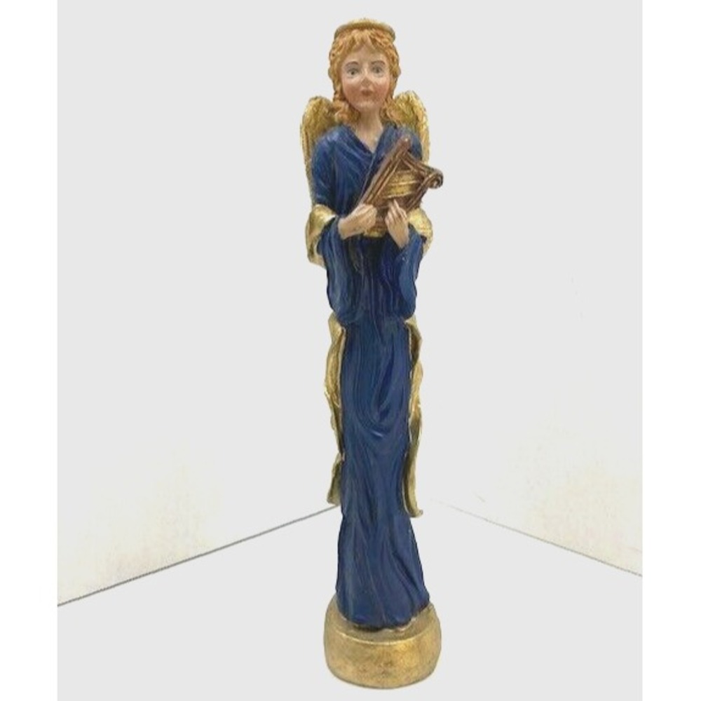 Angel With Gold Harp Statue Christmas Holiday Pencil Figurine 11.5"
